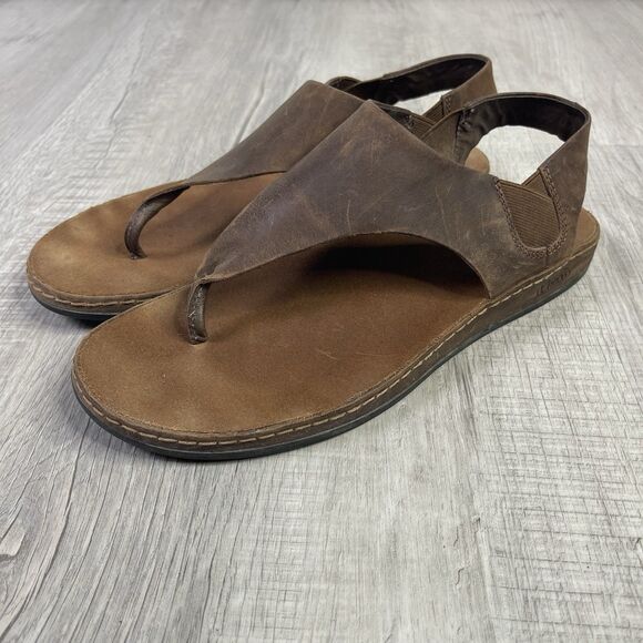 Chaco Womens Wayfarer Post Thong Sandals Toffee Leather Slingback Size 10 EUC M - Picture 1 of 9